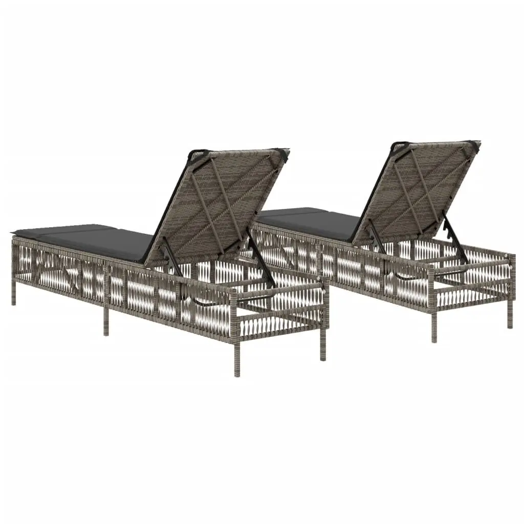 Sun Loungers with Cushions 2 pcs Grey Outdoor Garden Reclining Chairs