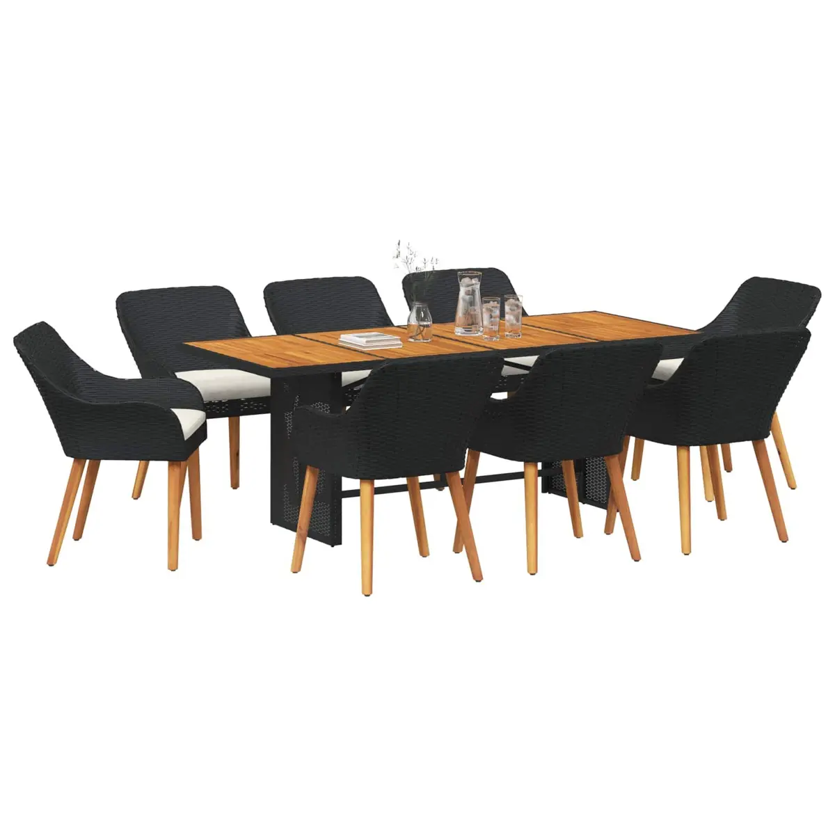 Outdoor Furniture Dining Set 9 Pieces Black Poly Rattan Table and Chairs