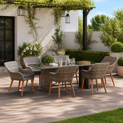 Affordable 7-Piece Grey Outdoor Dining Set with Cushions