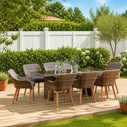 Grey Poly Rattan 9-Piece Outdoor Dining Set with Cushions