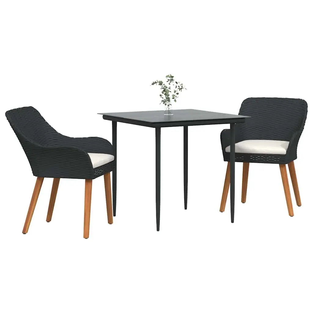 Garden Dining Set 3 Pieces Outdoor Furniture Black Poly Rattan Chair Table