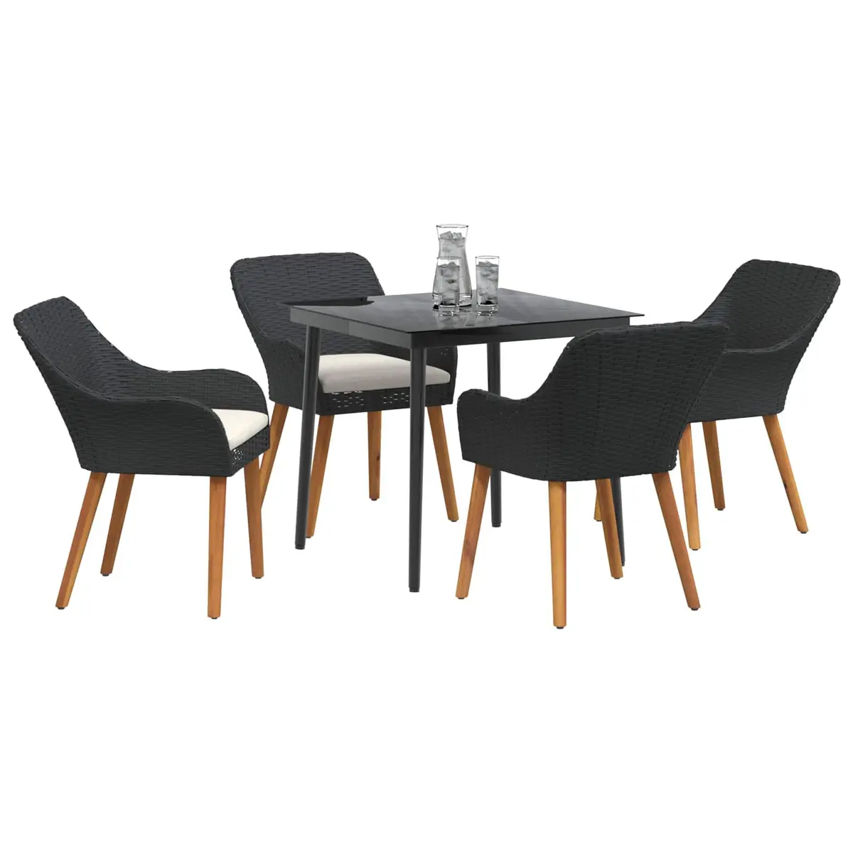 Garden Dining Set 5 Piece Patio Table Chairs with Cushions Black