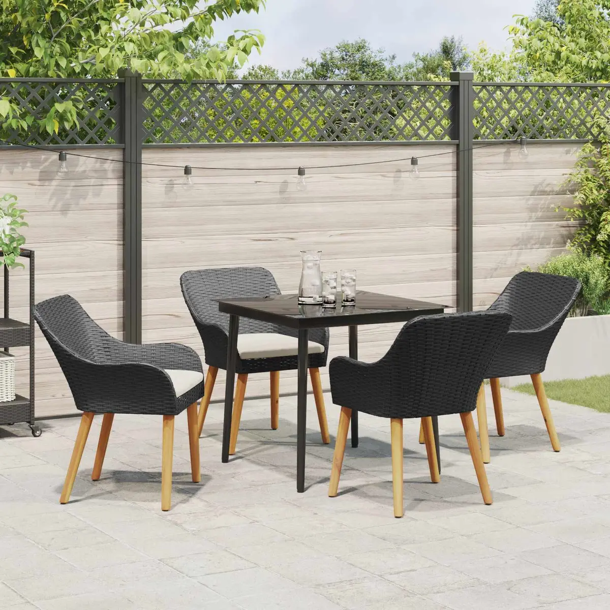 Garden Dining Set 5 Piece Patio Table Chairs with Cushions Black