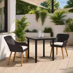 Garden Dining Set 3 Pieces Black Poly Rattan Chairs Table Outdoor Patio