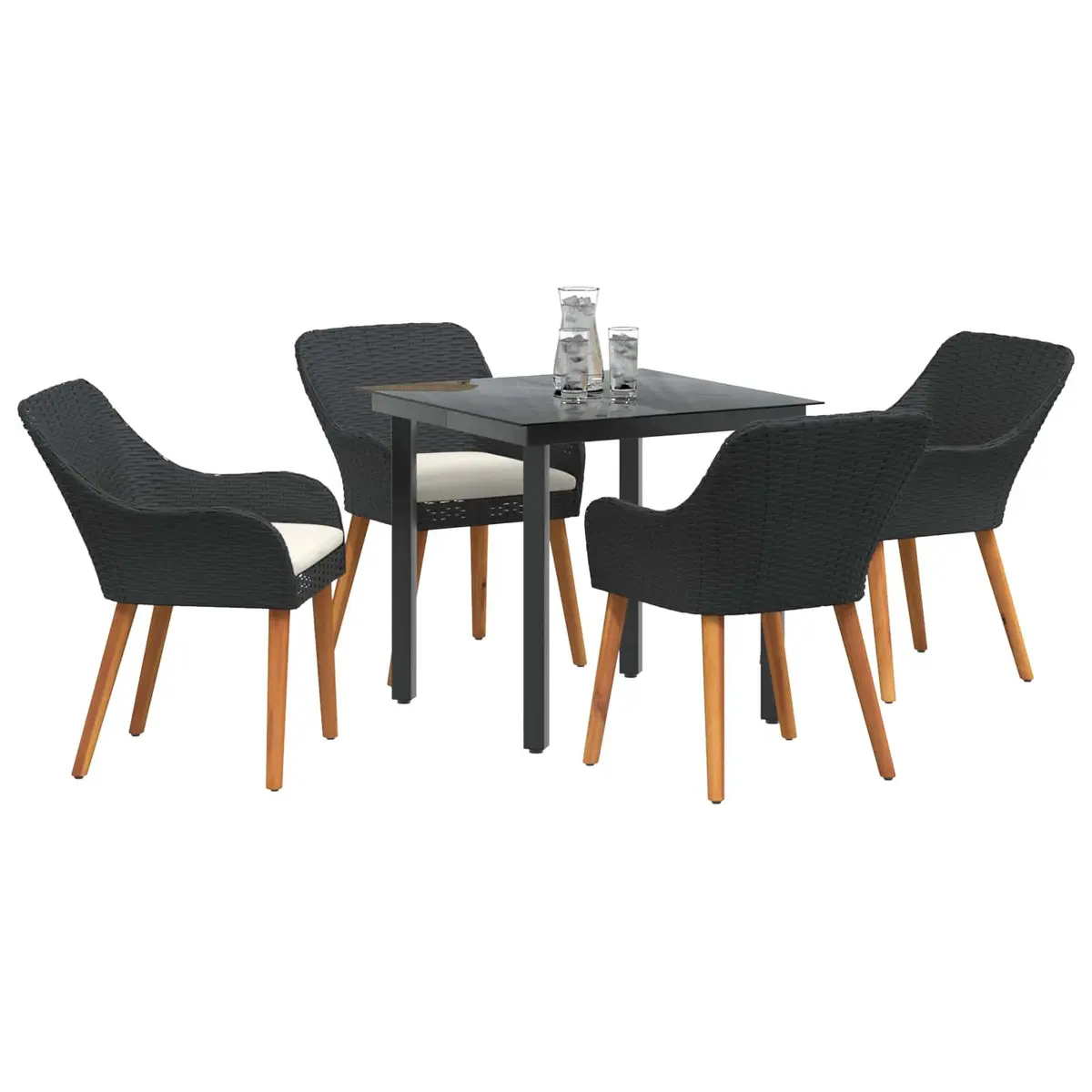 Garden Dining Set Outdoor Patio Furniture 5 Piece Black Poly Rattan Table Chairs with Cushions