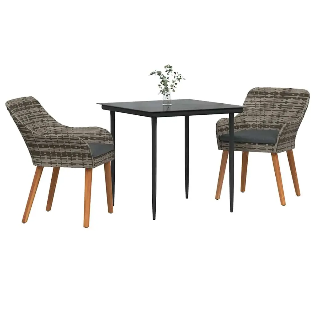 Garden Dining Set 3 Piece Outdoor Furniture Grey Poly Rattan Patio Chairs Table
