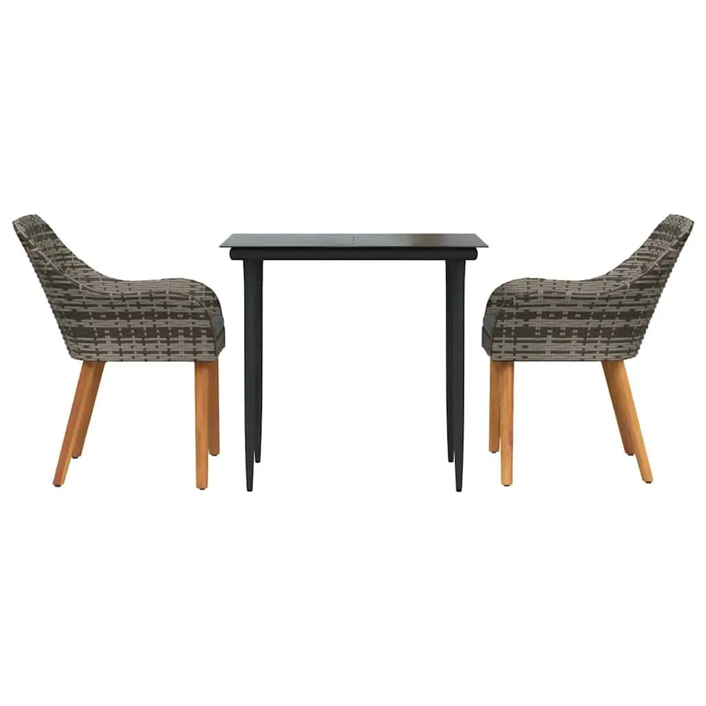 Garden Dining Set 3 Piece Outdoor Furniture Grey Poly Rattan Patio Chairs Table