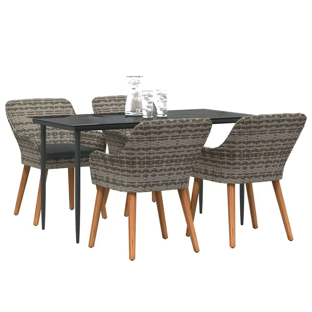 Garden Dining Set 5 Piece Outdoor Furniture Patio Grey Poly Rattan with Cushions
