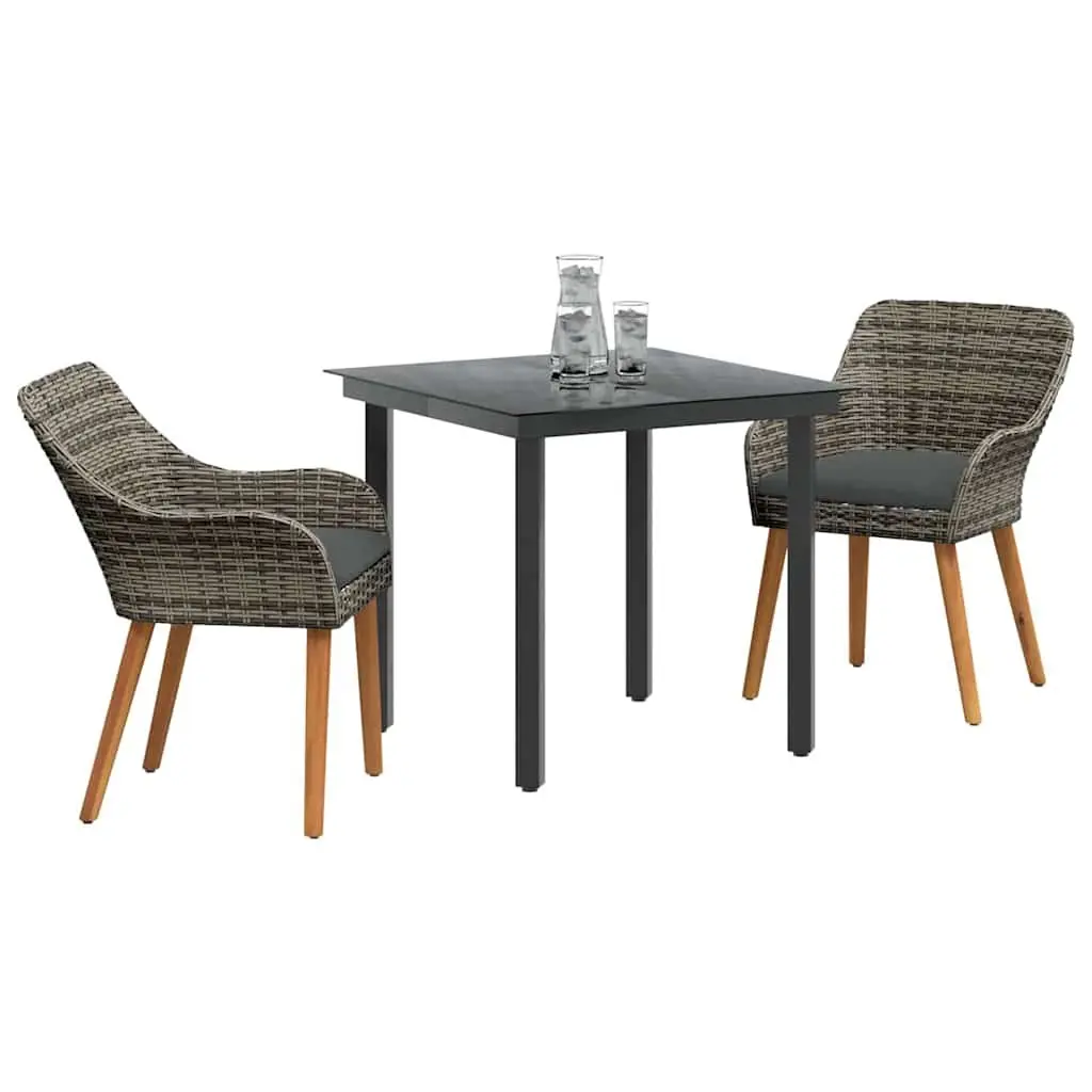 Garden Dining Set 3 Piece Outdoor Patio Table Chairs Grey