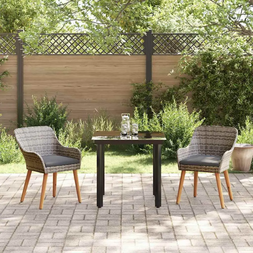 Garden Dining Set 3 Piece Outdoor Patio Table Chairs Grey