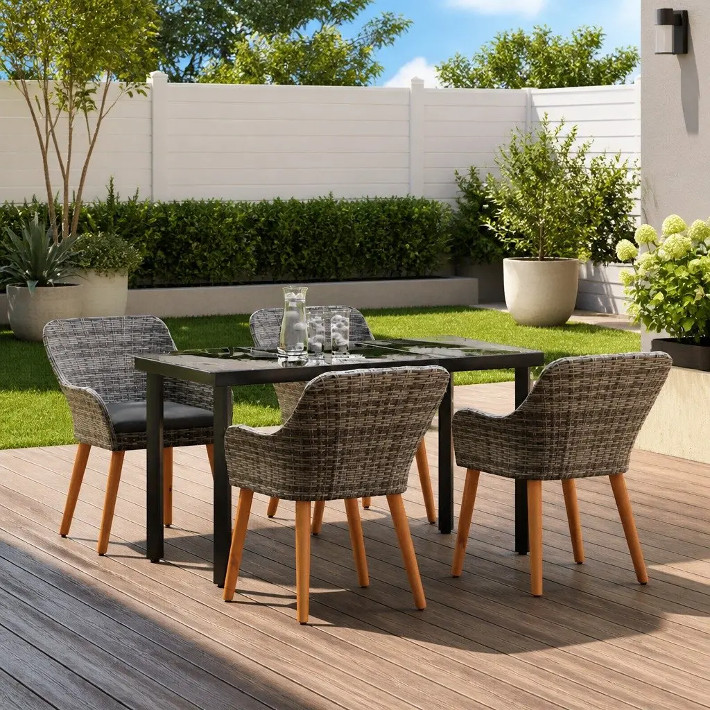 Garden Dining Set 5 Piece Outdoor Furniture Patio Table Chairs Grey Rattan