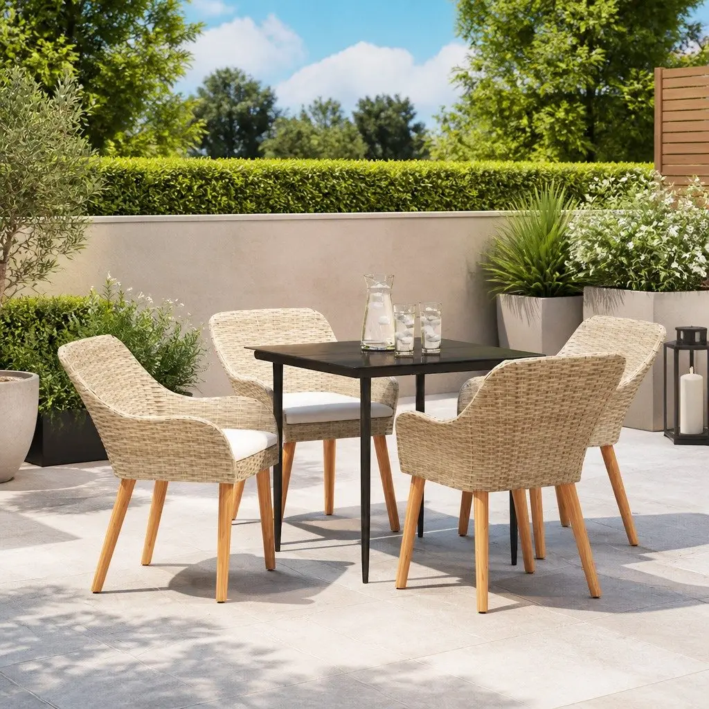 Garden Dining Set Outdoor Furniture 5 Pieces Patio Beige Poly Rattan