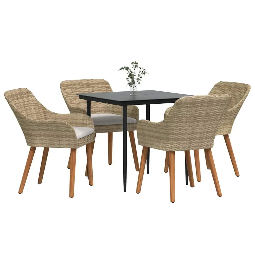 Garden Dining Set Outdoor Furniture 5 Pieces Patio Beige Poly Rattan