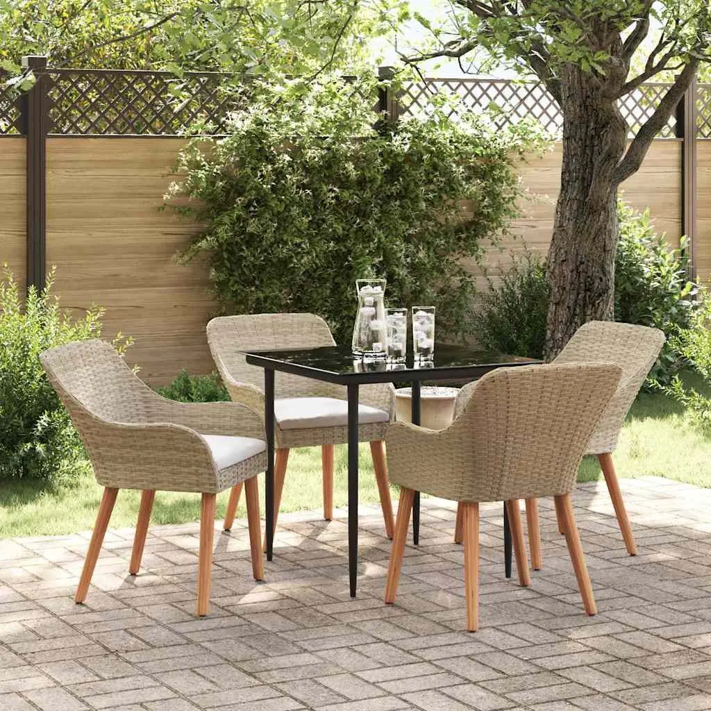 Garden Dining Set Outdoor Furniture 5 Pieces Patio Beige Poly Rattan