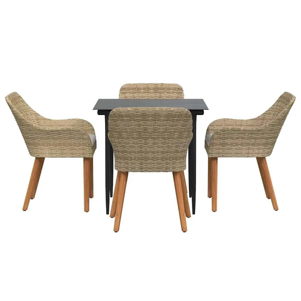 Garden Dining Set Outdoor Furniture 5 Pieces Patio Beige Poly Rattan