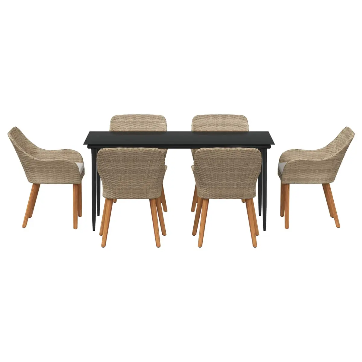Garden Dining Set 7 Piece Outdoor Furniture Poly Rattan Beige