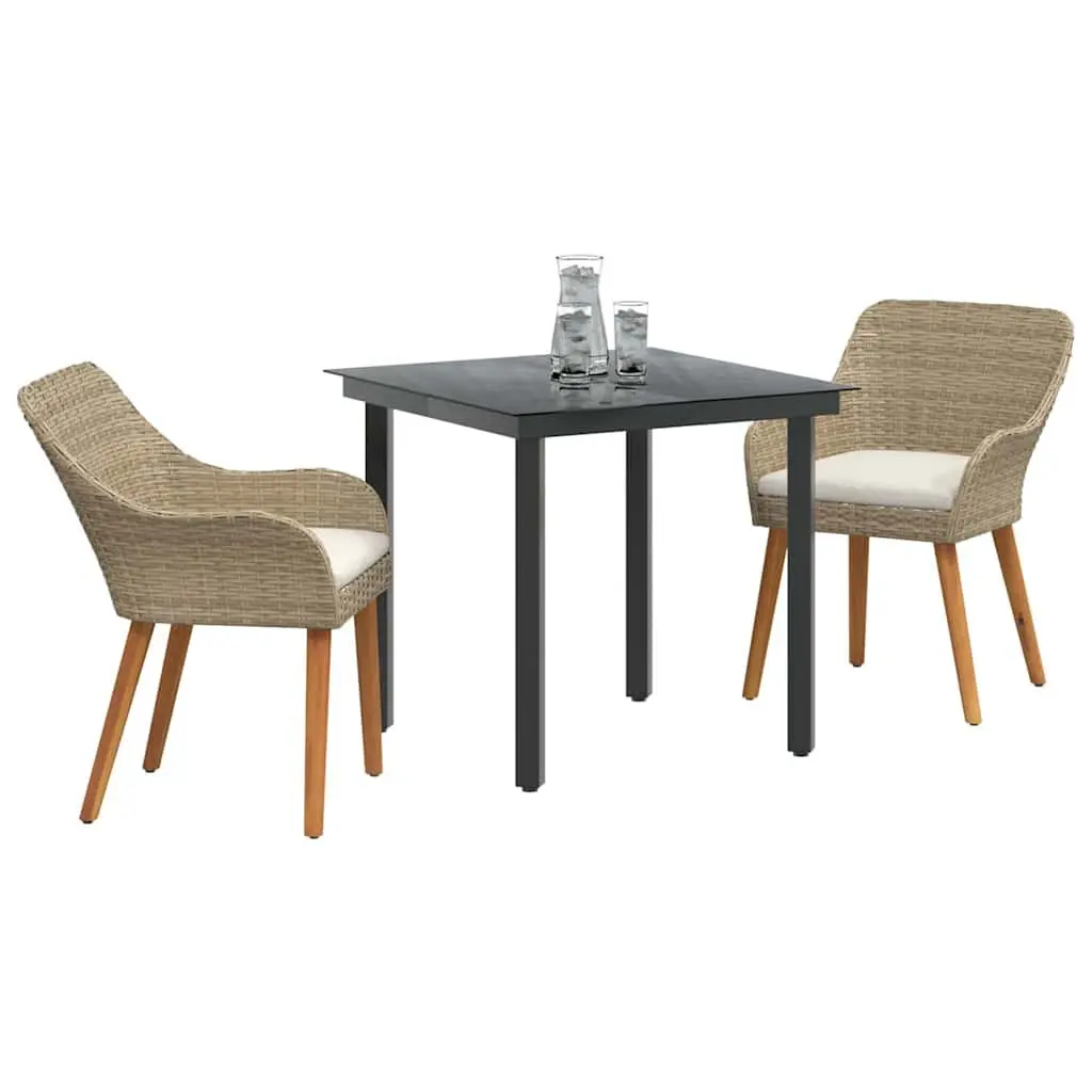 3 Piece Garden Furniture Set Outdoor Dining Table and Chairs with Beige Cushions