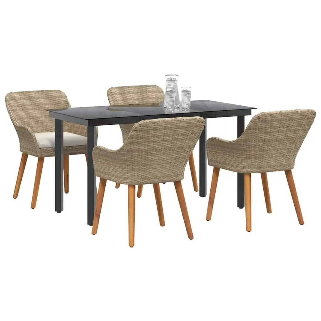 Outdoor Dining Set 5 Piece Garden Furniture Patio Beige Rattan