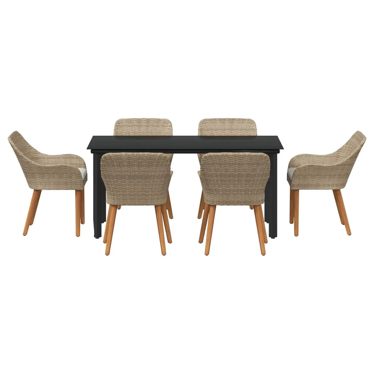 Garden Dining Set 7 Piece Outdoor Patio Furniture Beige Poly Rattan with