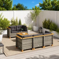 Garden Sofa Set 6 Piece Outdoor Furniture with Cushions Grey Rattan Patio