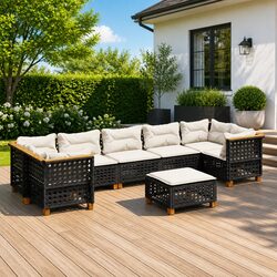 Reliable 8-Piece Black Rattan Sofa Set with Cushions