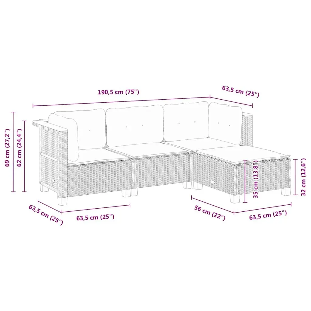 4 Piece Garden Sofa Set Outdoor Furniture Patio Lounge Seating Black Poly Rattan