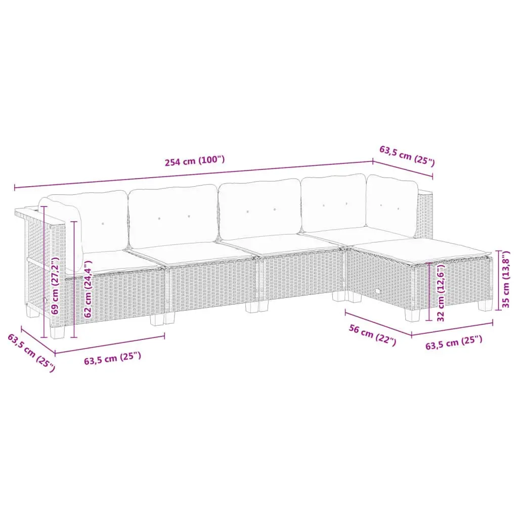 5-Piece Grey Sofa Set