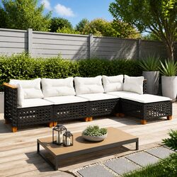 Practical Black 5 Piece Garden Sofa Set with Removable Covers