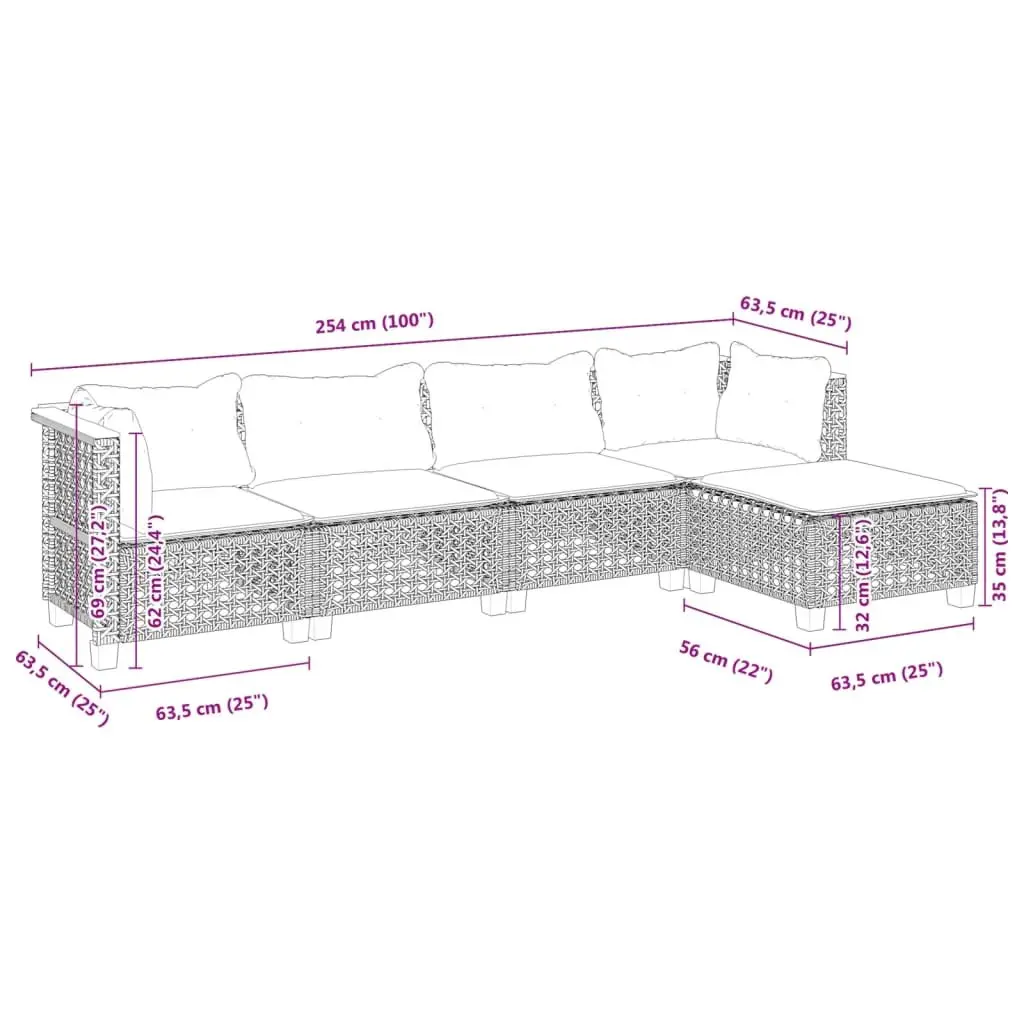 Black 5 Piece Garden Sofa Set with Removable Covers