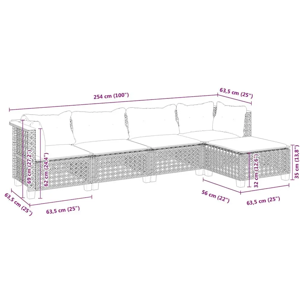 5 Piece Outdoor Garden Sofa Set Modular Patio Furniture Beige
