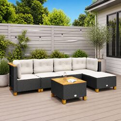 Comfortable 6-Piece Black Outdoor Sofa Set with Cushions