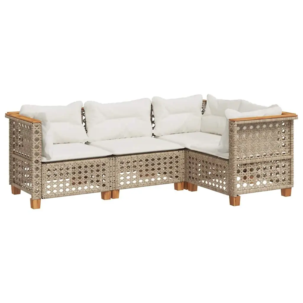 Outdoor Garden Sofa Set 4 Piece Beige Poly Rattan Patio Furniture with Cushions