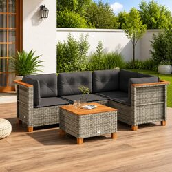 5-Piece Grey Outdoor Sofa Set with Washable Cushions
