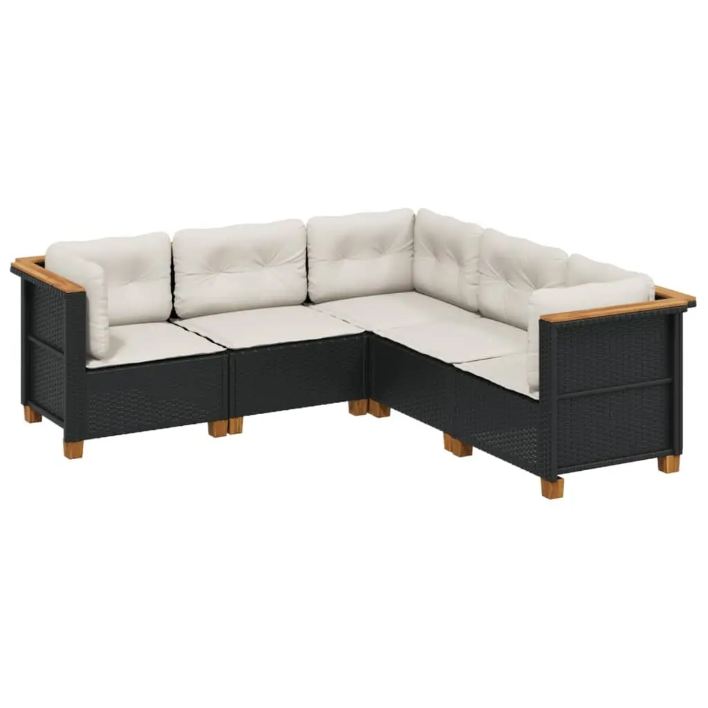 5 Piece Outdoor Garden Sofa Set Black Poly Rattan Furniture with Cushions