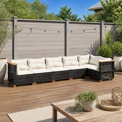 Garden Sofa Set 6 Piece Outdoor Furniture Patio Black Rattan with Cushions