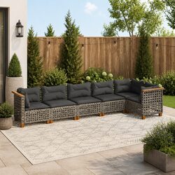 Comfortable 6-Piece Grey Garden Sofa Set with Cushions