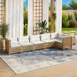 Comfortable 6 Piece Beige Garden Sofa Set with Cushions