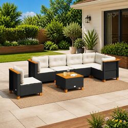 Comfortable 7 Piece Garden Sofa Set in Black