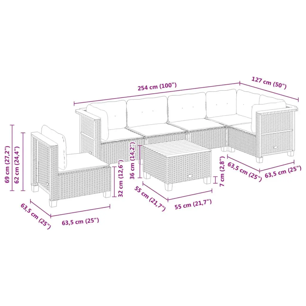Garden Sofa Set Outdoor Furniture 7 Piece Patio Lounge Grey
