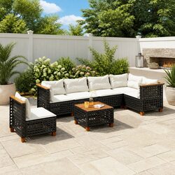 Warm 7 Piece Black Rattan Sofa Set for Your Home