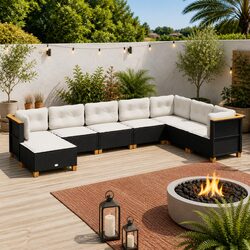 Comfortable 8-Piece Black Modular Garden Sofa Set