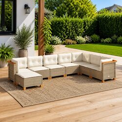 8 Piece Garden Sofa Set with Cushions Beige Outdoor Furniture Patio Seating