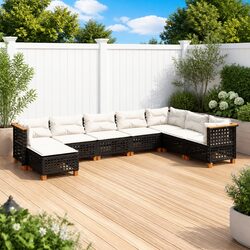 Affordable 8 Piece Black Garden Sofa Set with Cushions