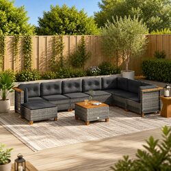 Comfortable and Practical 9 Piece Grey Garden Sofa Set