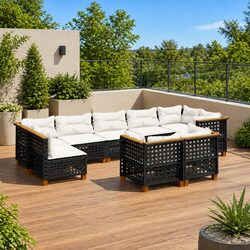 9-Piece Black Garden Sofa Set with Comfortable Cushions