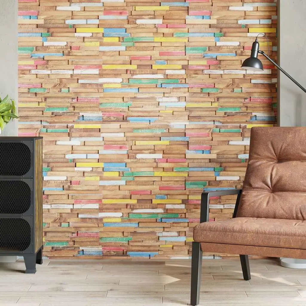 Wall Cladding Panels Decorative Teak Wood 10 Piece Multicolour