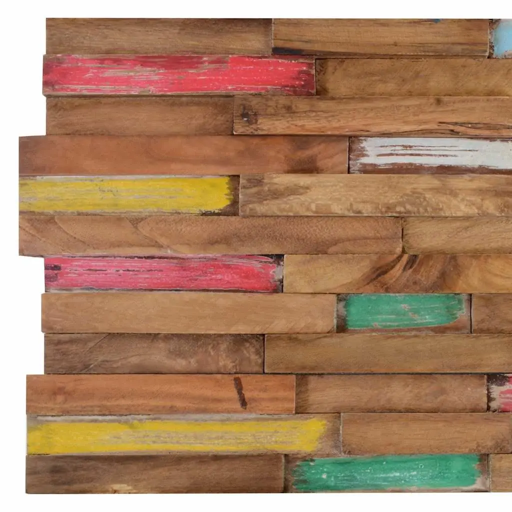 Wall Cladding Panels Decorative Teak Wood 10 Piece Multicolour