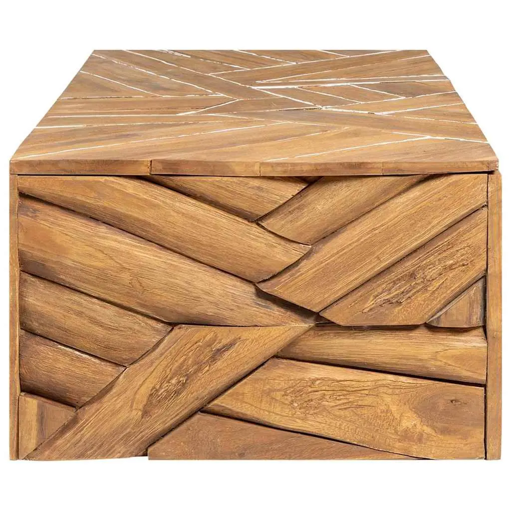 Coffee Table Solid Teak Wood Erosion Design Living Room Accent Furniture Brown