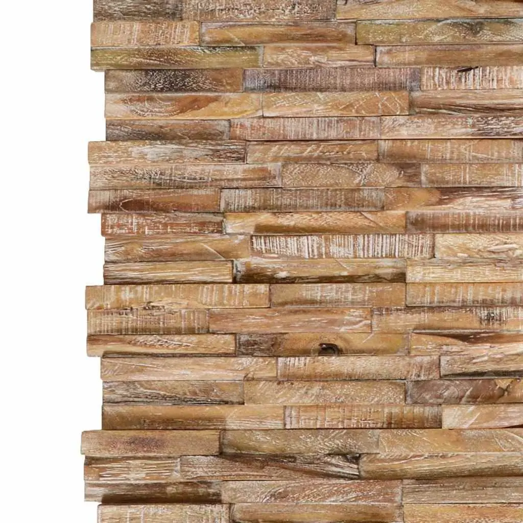 3D Wall Cladding Panels Decorative Feature Wall 10 Piece Solid Teak Wood Brown