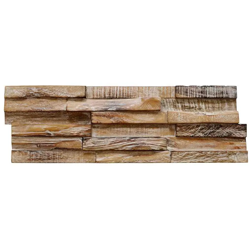 3D Wall Cladding Panels Decorative Feature Wall 10 Piece Solid Teak Wood Brown